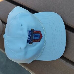 Burnet Senior Classic Golf Embroidered White Blue Leather Strapback Hat w Rope